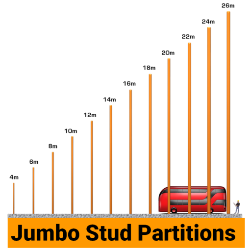Jumbo Stud Partition Systems | design, supply and installation of robust acoustic fire rated partition systems up to 20 metres high
